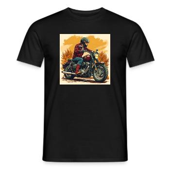 Plaid Socks + Biker Illustration - Men's T-Shirt - black - Front - AI Model Male 178 light (178cm)
