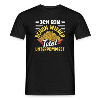 Totally underpommest again – French fries joke - Men's T-Shirt - black - Front - AI Model Male 178 light (178cm)