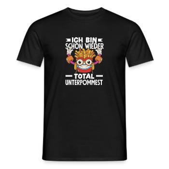 Totally underpommest again – French fries joke - Men's T-Shirt - black - Front - AI Model Male 178 light (178cm)