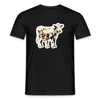 Kuh mit Kalb – Zeitlose Bauernhof-Illustration - Männer T-Shirt - Schwarz - Vorne - AI Model Male 178 light (178cm)