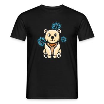 Cartoon Polar Bear with Snowflakes - Men's T-Shirt - black - Front - AI Model Male 178 light (178cm)