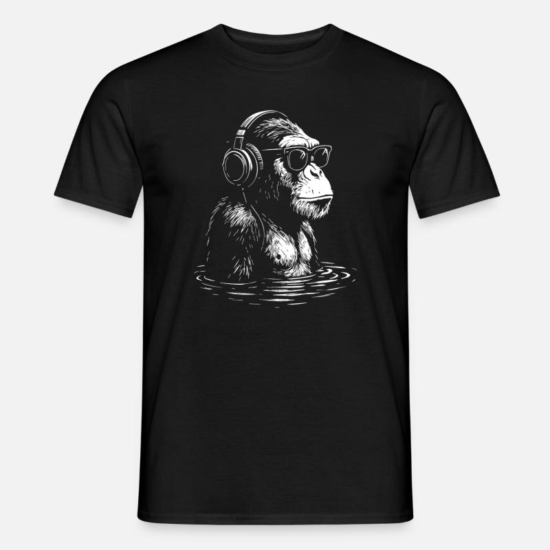 Kopfhörer Affe im Wasser - Männer T-Shirt - Schwarz