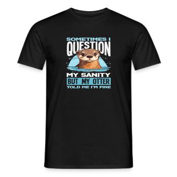 Question My Sanity Sea Otter Cartoon - Men's T-Shirt - black - Front - AI Model Male 178 light (178cm)