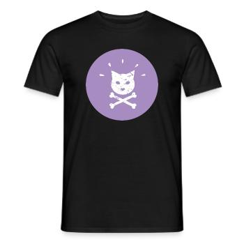Jolly Roger Punk Katze in  Lila Kreis - Männer T-Shirt - Schwarz - Vorne - AI Model Male 178 light (178cm)