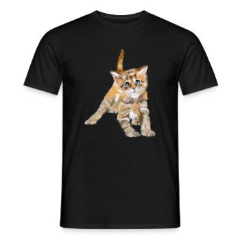 Blue-eyed watercolor kitten - Men's T-Shirt - black - Front - AI Model Male 178 light (178cm)