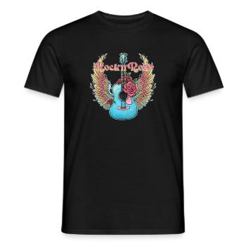 Guitare Bleue Ailes Roses Rock’n’Roll - T-shirt homme - noir - Devant - AI Model Male 178 light (178cm)
