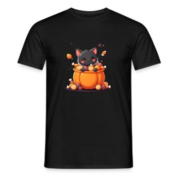 Chat d’Halloween avec citrouille d’Halloween - T-shirt homme - noir - Devant - AI Model Male 178 light (178cm)