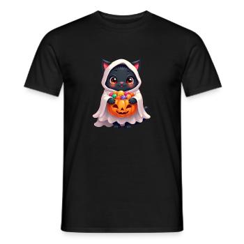 Halloween Cat with Halloween Pumpkin - Men's T-Shirt - black - Front - AI Model Male 178 light (178cm)