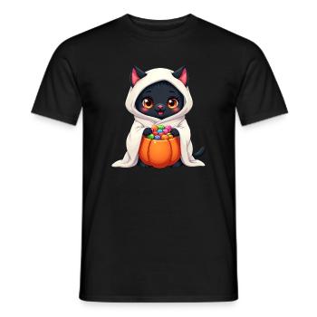 Chat d’Halloween avec citrouille d’Halloween - T-shirt homme - noir - Devant - AI Model Male 178 light (178cm)