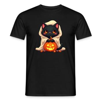 Halloween Cat with Halloween Pumpkin - Men's T-Shirt - black - Front - AI Model Male 178 light (178cm)