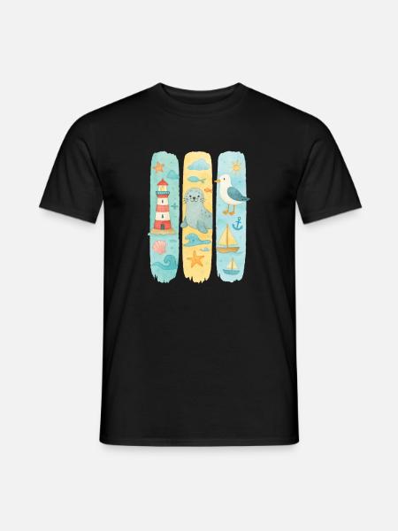 Maritime Lighthouse Seal Seagull Coast - Men's T-Shirt - black