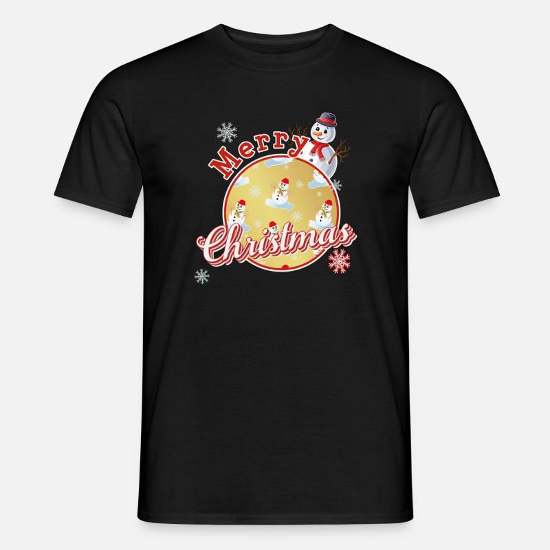 Fröhliche Weihnachten Englisch mit Schneemännern - Männer T-Shirt - Schwarz