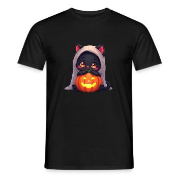 Halloween Cat with Halloween Pumpkin - Men's T-Shirt - black - Front - AI Model Male 178 light (178cm)