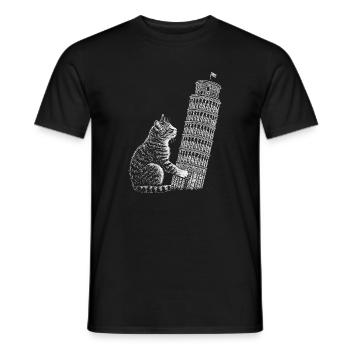 Chat à la Tour de Pise - T-shirt homme - noir - Devant - AI Model Male 178 light (178cm)