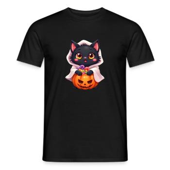 Halloween Cat with Halloween Pumpkin - Men's T-Shirt - black - Front - AI Model Male 178 light (178cm)