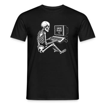 Skeleton Gamer at Console - Men's T-Shirt - black - Front - AI Model Male 178 light (178cm)