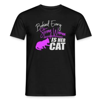 Behind Every Strong Woman Is Her Cat Spruch Katze - Men's T-Shirt - black - Front - AI Model Male 178 light (178cm)