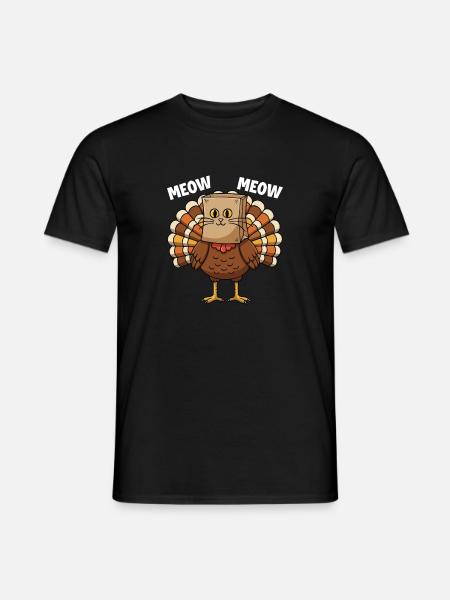 Turkey Cat Thanksgiving Fall Harvest - Men's T-Shirt - black