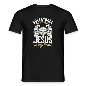 Volleyball & Jesus – Cross with Wings Design - Men's T-Shirt - black - Front - AI Model Male 178 light (178cm)