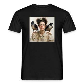 Young Woman Two Crow Birds Shoulders Portrait - Men's T-Shirt - black - Front - AI Model Male 178 light (178cm)