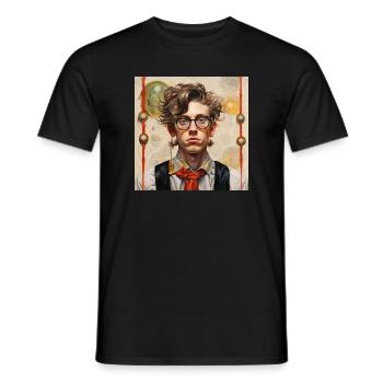 Young man in vintage style glasses tangled hair - Men's T-Shirt - black - Front - AI Model Male 178 light (178cm)