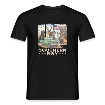 Southern Boy Labrador Duck Hunting Scene - Men's T-Shirt - black - Front - AI Model Male 178 light (178cm)
