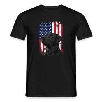 Patriotic Lab with US Flag Hunting Scene - Men's T-Shirt - black - Front - AI Model Male 178 light (178cm)