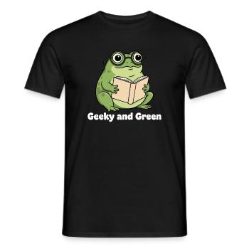 Geeky Green Frog Reading - Men's T-Shirt - black - Front - AI Model Male 178 light (178cm)