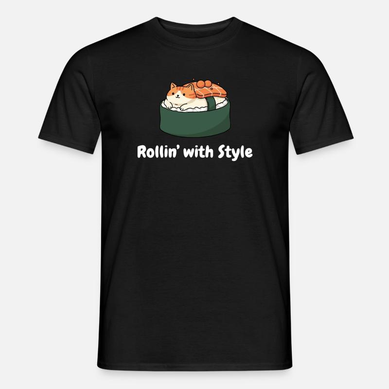 Sushi Katze Roll Stil - Männer T-Shirt - Schwarz