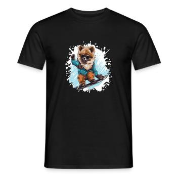 Pomeranian Hund Snowboard - Männer T-Shirt - Schwarz - Vorne - AI Model Male 178 light (178cm)
