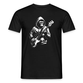 Hooded Monkey Bass Player Silhouette - Men's T-Shirt - black - Front - AI Model Male 178 light (178cm)