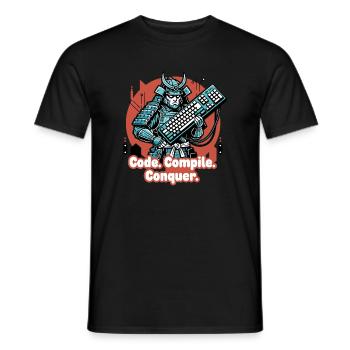 Code Battle Samurai with Keyboard - Men's T-Shirt - black - Front - AI Model Male 178 light (178cm)