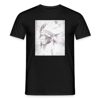 Chef indigène en plumes gris - T-shirt homme - noir - Devant - AI Model Male 178 light (178cm)