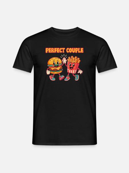 Perfekt par burger og pommes frites sjov illustration - Mænd T-shirt - sort