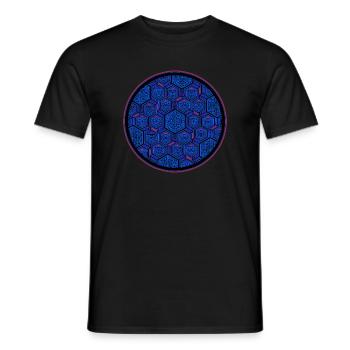 Geometric Blue Hexagon Pattern Party Festival - Men's T-Shirt - black - Front - AI Model Male 178 light (178cm)