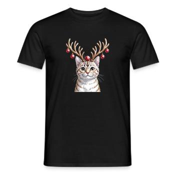 Weihnachtliche Katze Mit Geweih Und Kugeln - Männer T-Shirt - Schwarz - Vorne - AI Model Male 178 light (178cm)