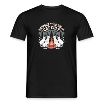 Support your local cat cult - Funny Cat T-Shirt - Men's T-Shirt - black - Front - AI Model Male 178 light (178cm)