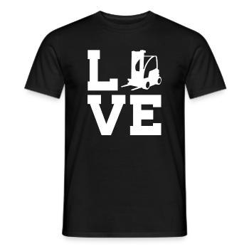 Amour pour l’entrepôt et l’expédition de fret – Conducteur de chariot élévateur - T-shirt homme - noir - Devant - AI Model Male 178 light (178cm)