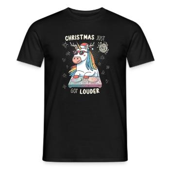Christmas Just Got Louder – DJ Einhorn - Men's T-Shirt - black - Front - AI Model Male 178 light (178cm)