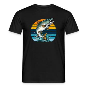 Lachs Angeln Fischen Angler Retro Vintage Natur - Männer T-Shirt - Schwarz - Vorne - AI Model Male 178 light (178cm)