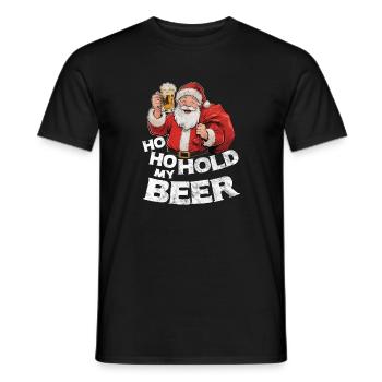 Weihnachtsmann mit Bier Spruch Ho Ho Hold my Beer - Männer T-Shirt - Schwarz - Vorne - AI Model Male 178 light (178cm)