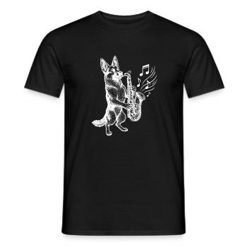 German Shepherd Saxophone Art Dog - Men's T-Shirt - black - Front - AI Model Male 178 light (178cm)