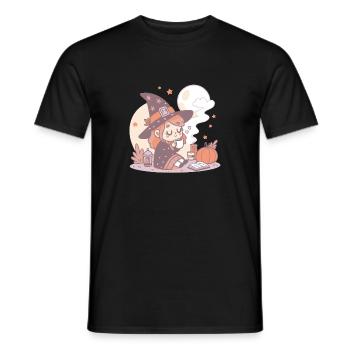 Gemütliche Hexe und Herbstblätter - Männer T-Shirt - Schwarz - Vorne - AI Model Male 178 light (178cm)