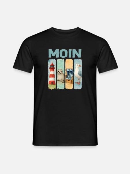 Moin Leuchtturm Robbe Strandkorb Möwe Küste - Männer T-Shirt - Schwarz