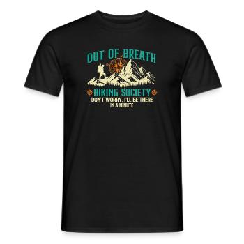 Out Of Breath Hiking Society Funny Outdoor Trekker - Men's T-Shirt - black - Front - AI Model Male 178 light (178cm)