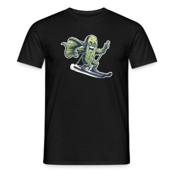 Super-héros Concombre Sur Skis Drôle Ski Humour - T-shirt homme - noir - Devant - AI Model Male 178 light (178cm)