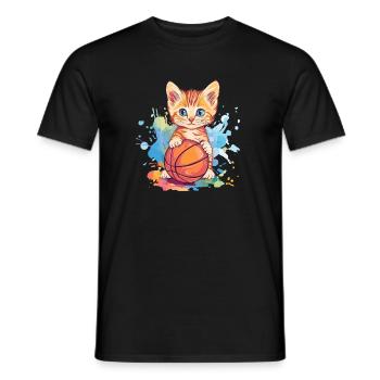 Ballon de chat dans le style du basket-ball - T-shirt homme - noir - Devant - AI Model Male 178 light (178cm)