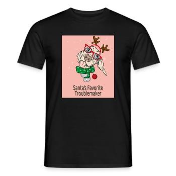 Santa's Favorite Troublemaker – Funny Dog - Men's T-Shirt - black - Front - AI Model Male 178 light (178cm)