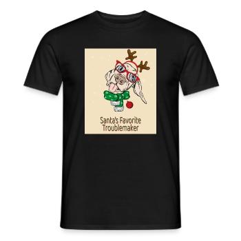 Santa's Favorite Troublemaker – Funny Dog - Men's T-Shirt - black - Front - AI Model Male 178 light (178cm)