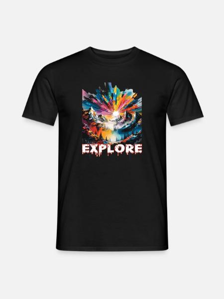 Colourful landscape with 'Explore' print - Men's T-Shirt - black